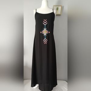 Ya Los Angeles Black Maxi Dress with Multicolor Embroidered Front